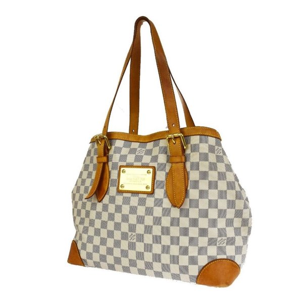 LOUIS VUITTON Hampstead MM Shoulder Bag Damier Azur Leather White - Picture 1 of 12